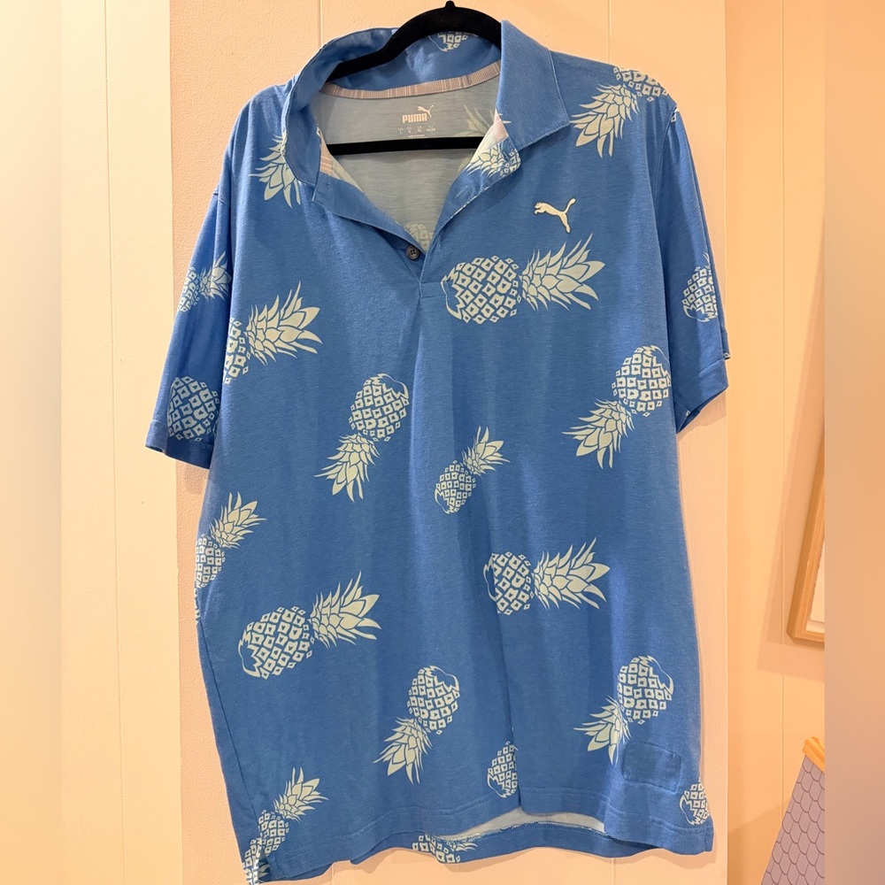 Puma Blue Pineapple Pattern Polo Golf Shirt